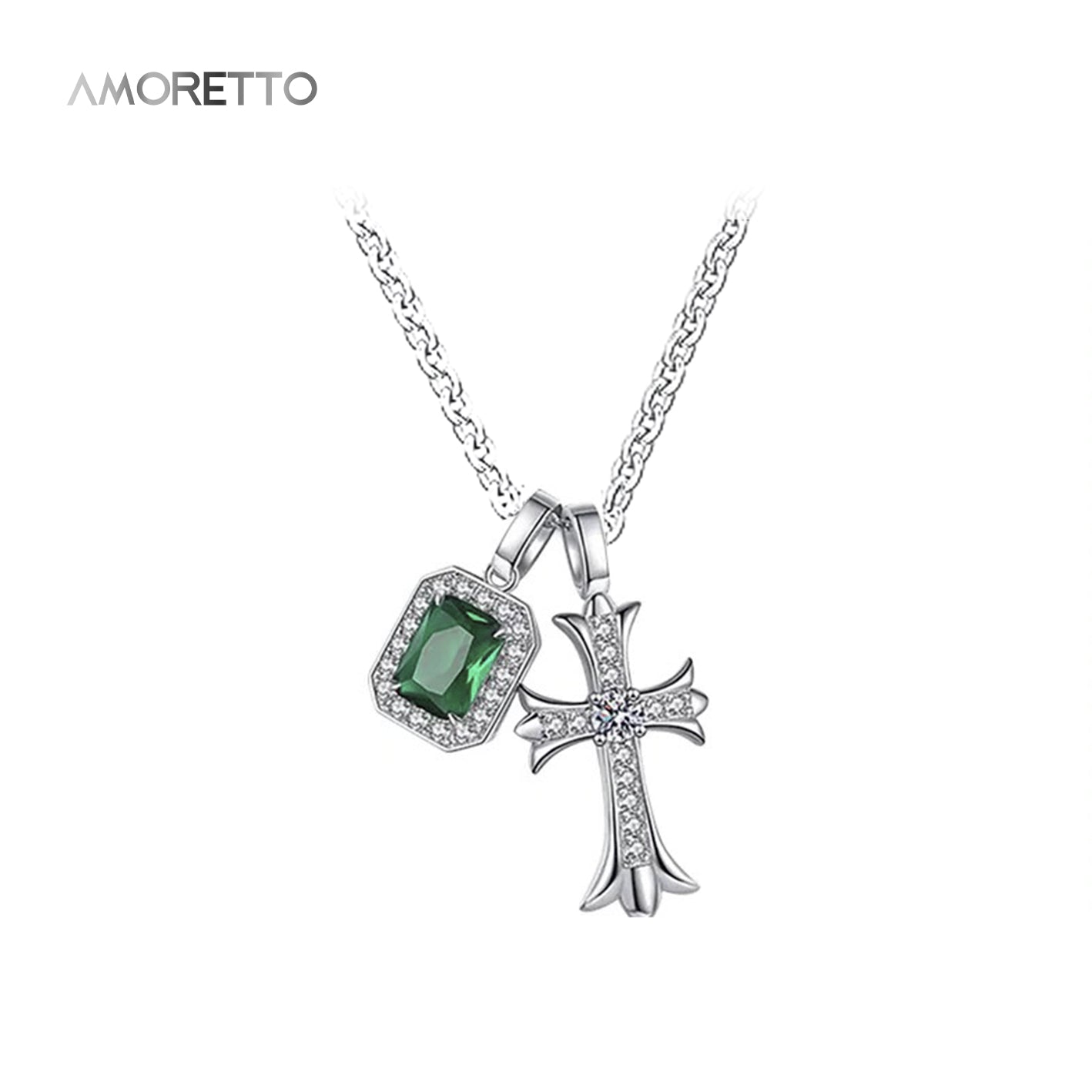 Smeralda Cross Pendant –Emerald-Green HCD with Vintage Pavé and Medieval Cross Frame