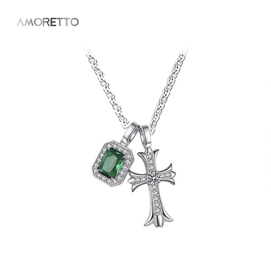 Smeralda Cross Pendant –Emerald-Green HCD with Vintage Pavé and Medieval Cross Frame