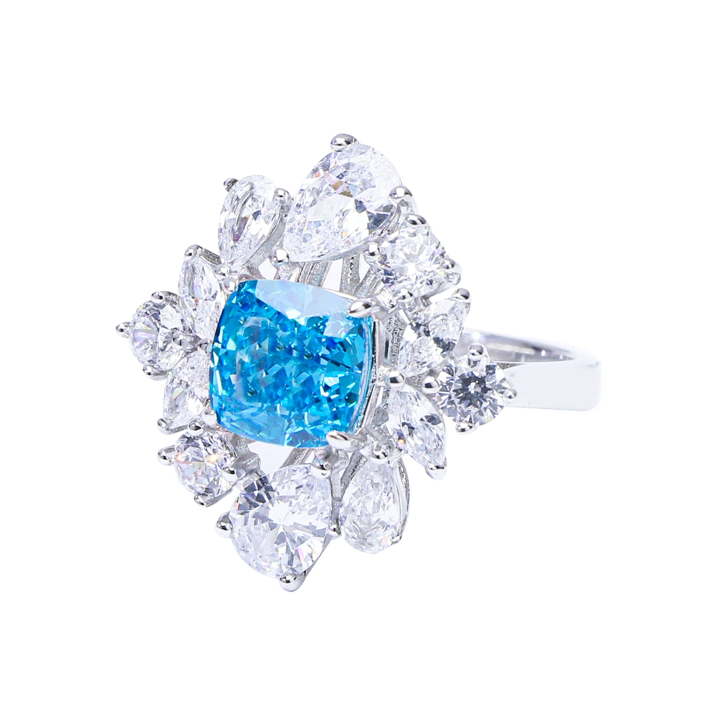 Azure Glam Cushion Starburt Ring