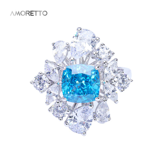 Azure Glam Cushion Starburt Ring