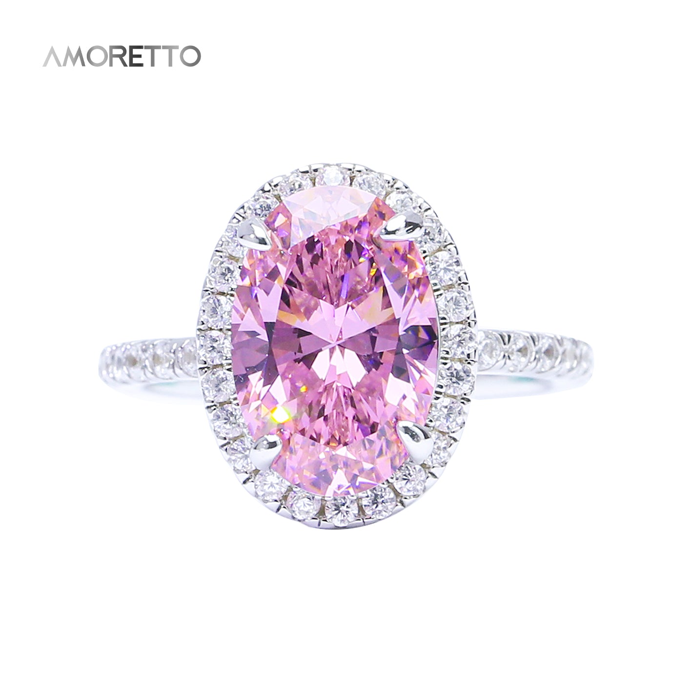 Aurora Oval Halo Ring with Pavé Band