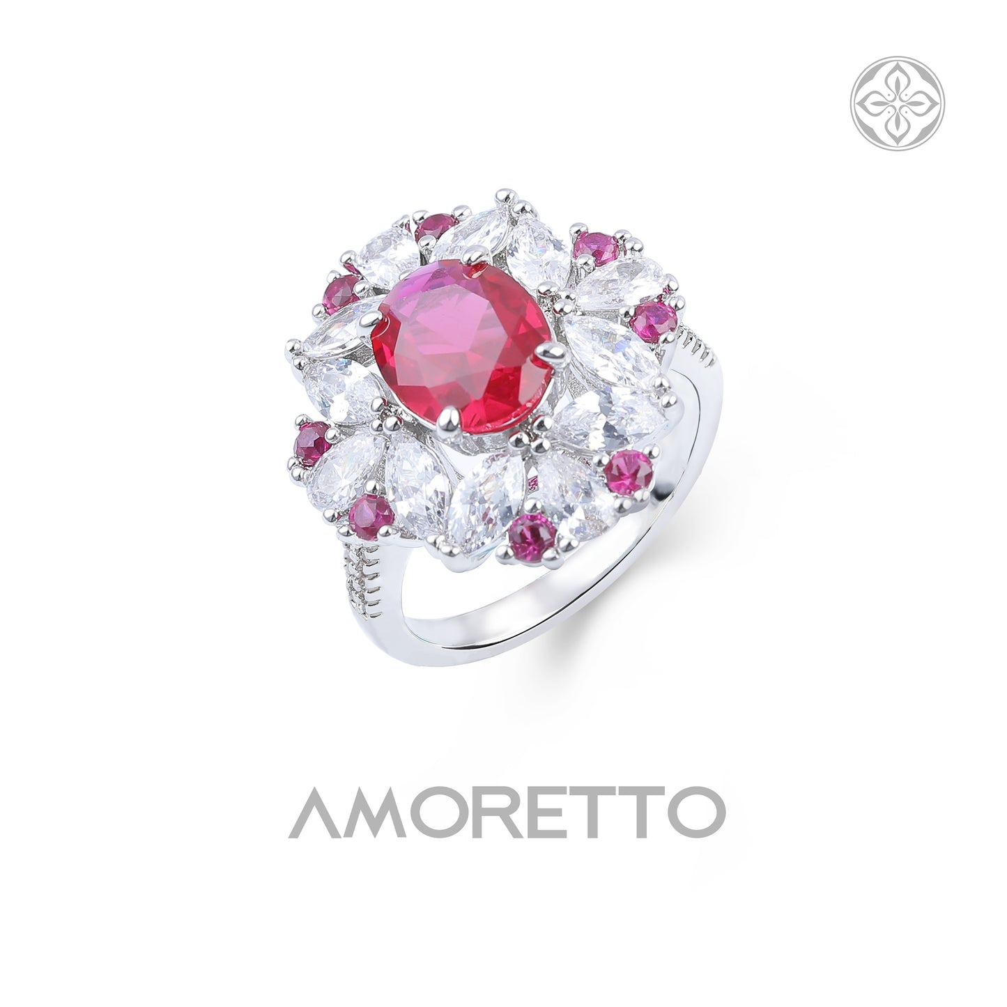 Stella Cluster Halo Ring, Ruby Red