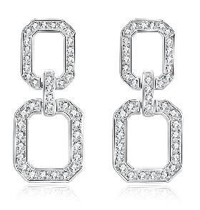 Dual Link Drop Earrings – Framed Geometric Loops Interlinked Modern Drop Earrings