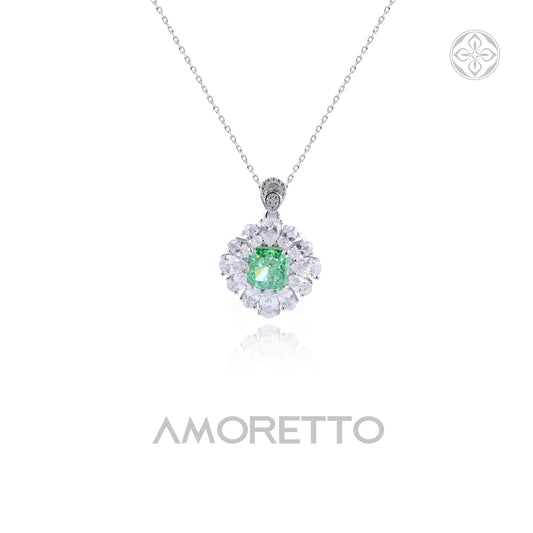 Viridis Bloom Pendant – Tsavorite HCD with Floral Halo & Hand-Set Pavé Necklace
