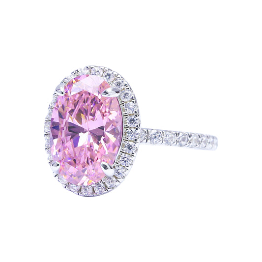 Aurora Oval Halo Ring with Pavé Band