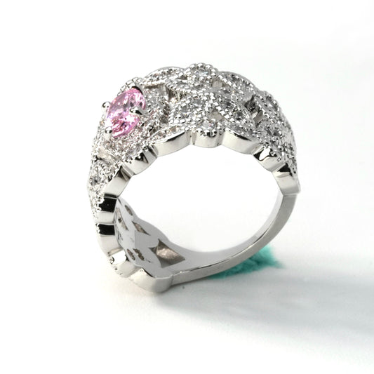 Aria Lace Ring – Fancy Pink *Fancy Pink CZ Ornate Openwork Band Ring