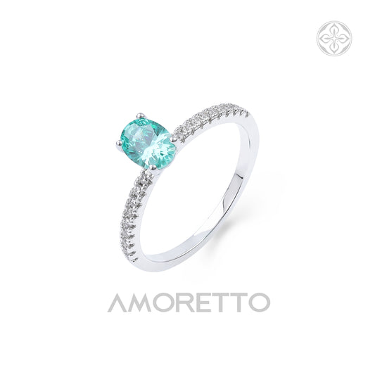 Amalfi Paraiba Solitaire Ring –  Brilliant-Cut Paraiba Blue HCD with Pavé Half Band
