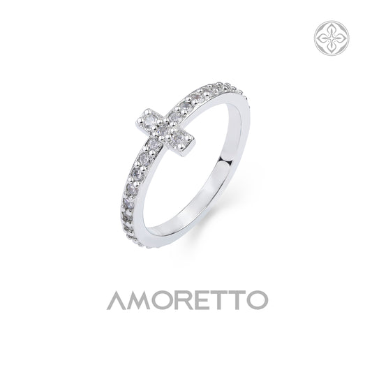 Cross Pavé Ring - HCD-Encrusted Slim Band with Offset Cross Accent Minimalist Design