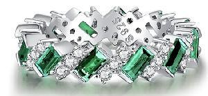 Verdant Mosaic Band — Emerald-Cut Green HCD in Diagonal Eternity Setting