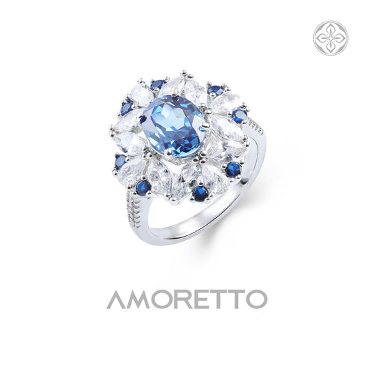 Stella Ring - Cluster Halo Ring, Sapphire Blue