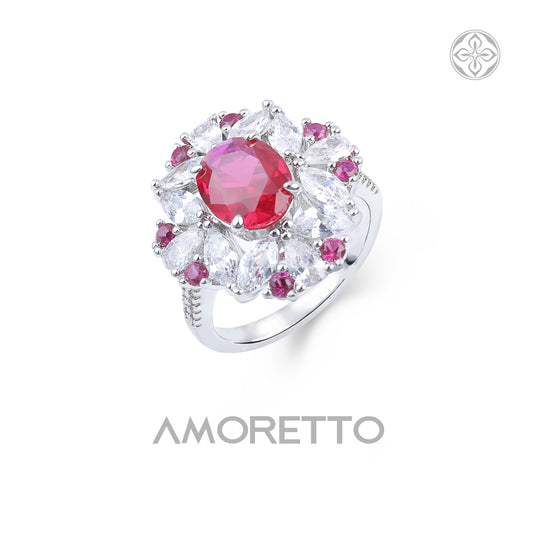 Stella Cluster Halo Ring, Ruby Red