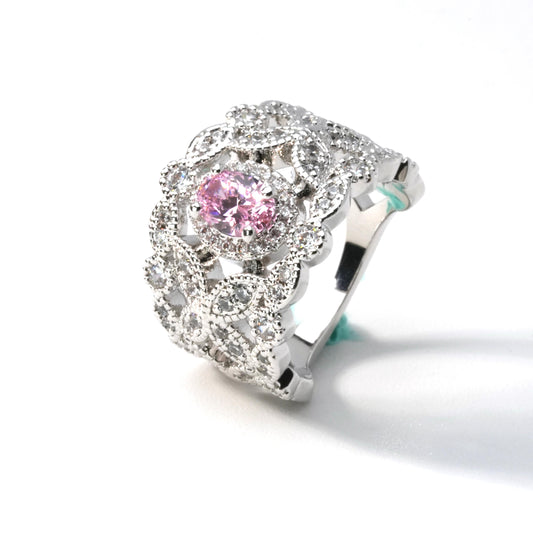 Aria Lace Ring – Fancy Pink *Fancy Pink CZ Ornate Openwork Band Ring